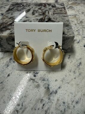 Tory Burch Gold SMALL ICON HOOP EARRINGS